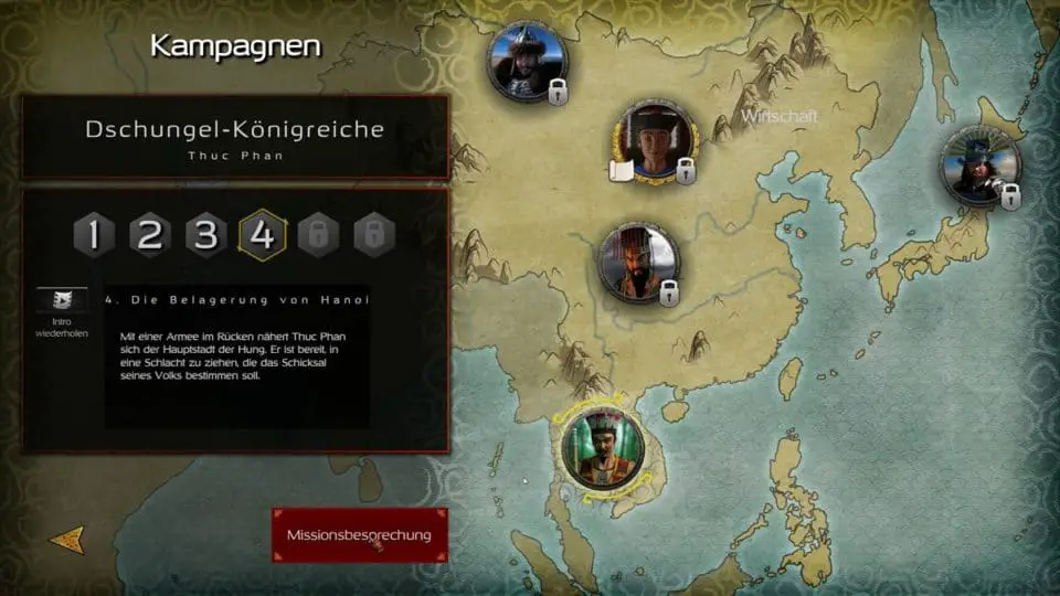 Stronghold Warlords Review -Test- Echtzeit Strategie im alten Asien - campaign selection screen - Kampagnen Auswahl Bildschirm