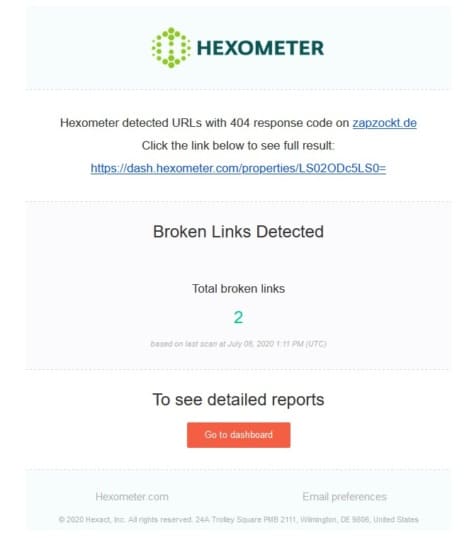 hexometer review - test - online monitor - website health checker and seo tool service test - eMail example