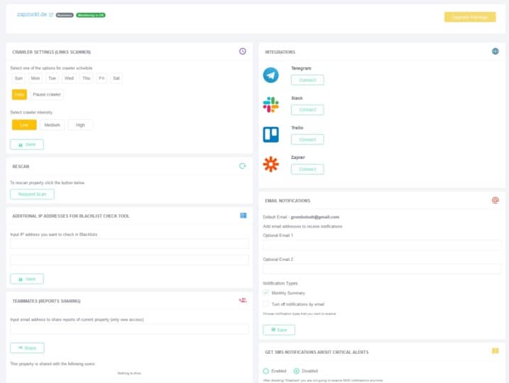 hexometer review - test - online monitor - website health checker and seo tool service test - setting einstellungen