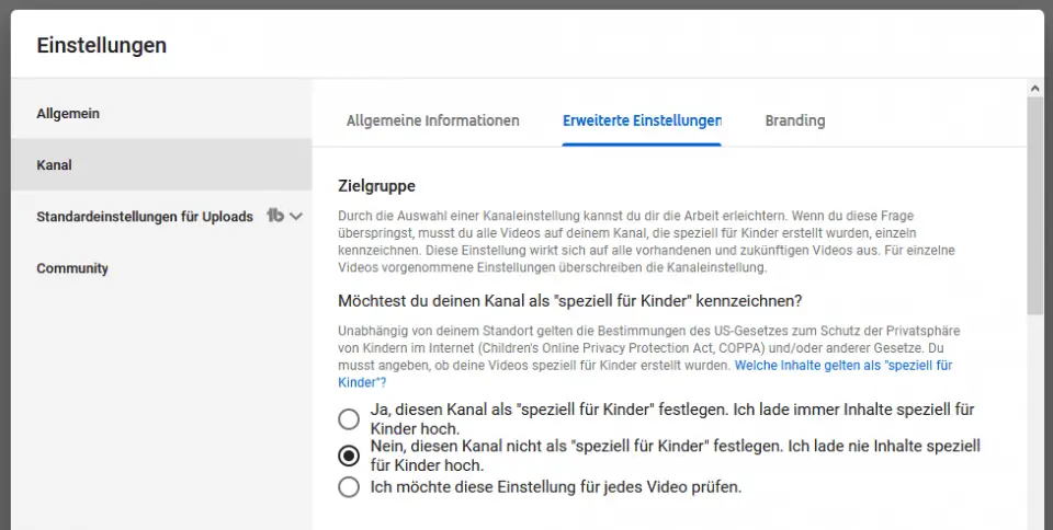 YouTube COPPA Änderungen 2020 - Einstellungen für Content Creator zu "Inhalte speziell für Kinder"