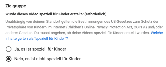 YouTube COPPA Änderungen 2020 - Einstellungen für Content Creator zu "Inhalte speziell für Kinder"