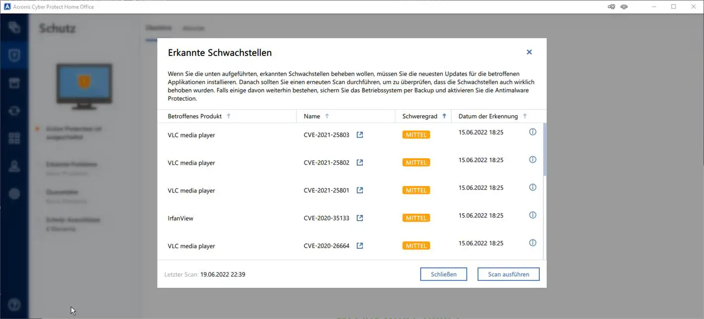 Acronis Cyber Protect Home Office Premium Sicherheit Datensicherung Software - Schwachstellen Analyse