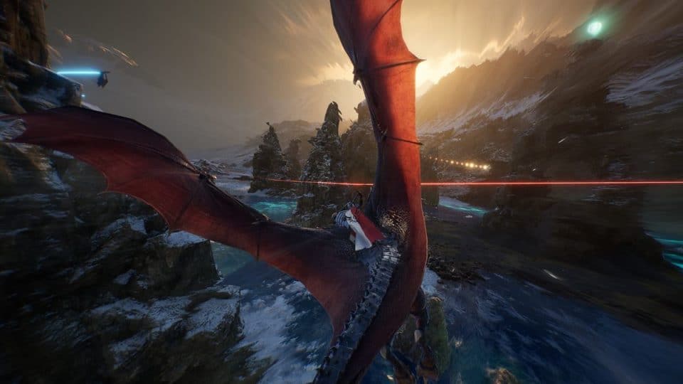 Century Age of Ashes Multiplayer Dragon Fight - Red Dragon in Flight with Dragon Rider