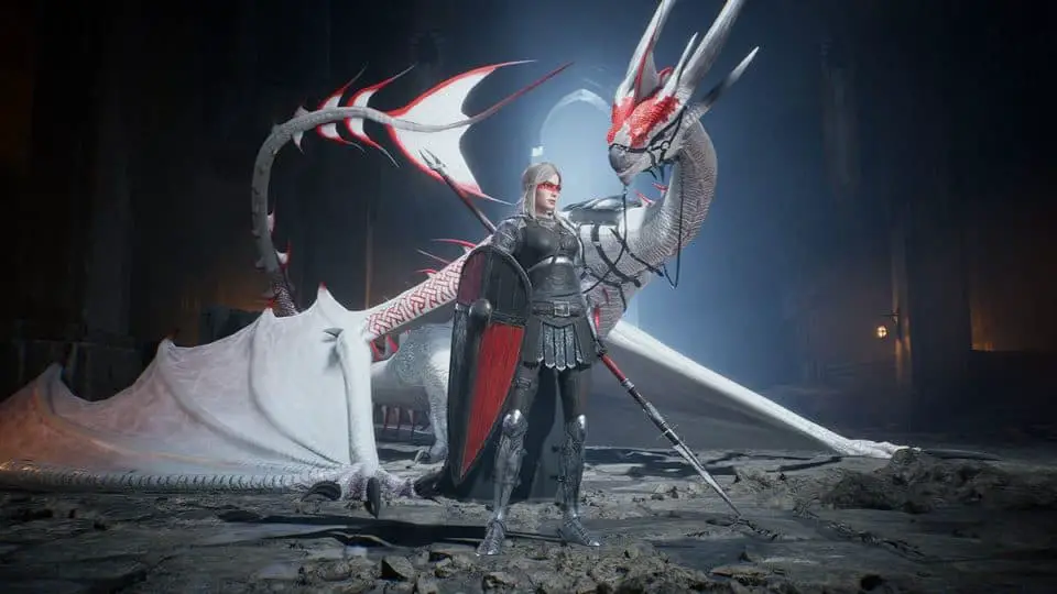 Century Age of Ashes Multiplayer Dragon Fight - White Dragon with Dragon Rider Knight
