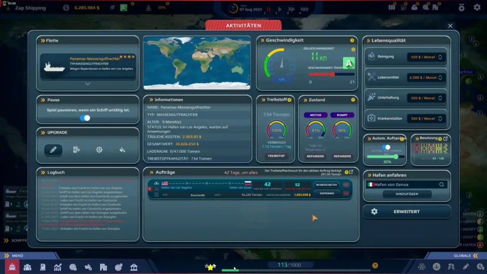 SeaOrama Review
Übersicht des Schiffsstatus