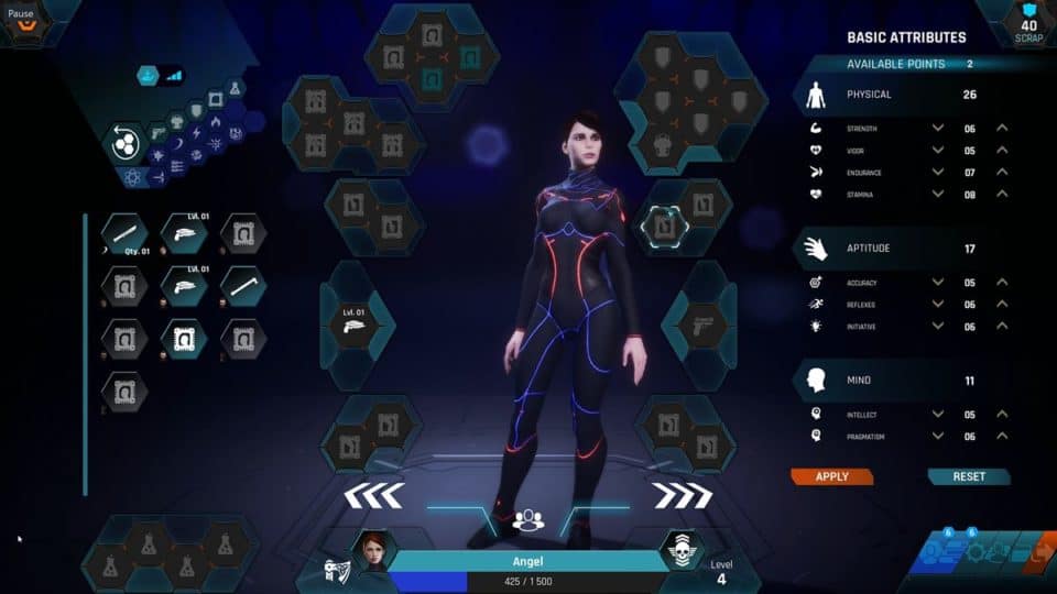 The Protagonist Ex-1 Review - Test - Sci-Fi RPG im Alien-Raumschiff - Inventory and Character Stat Screen - Inventory und Charakter Werte