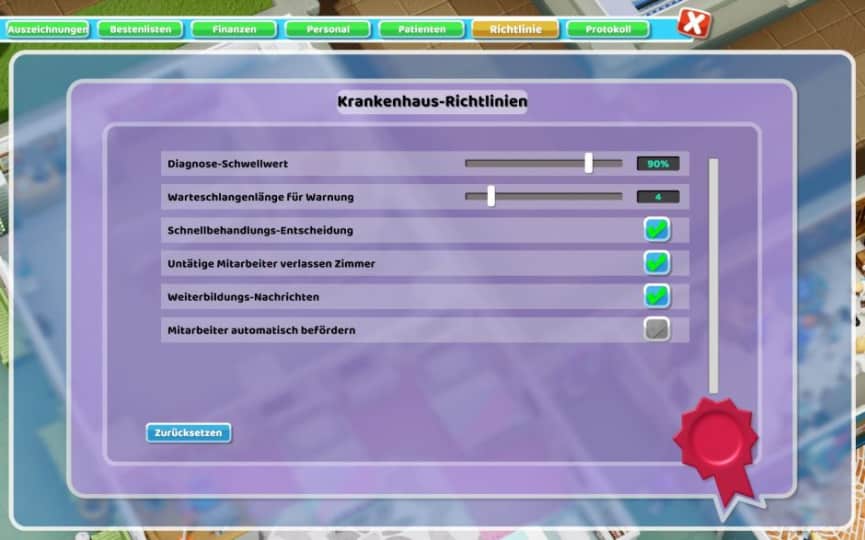 Two Point Hospital Tipps & Tricks Vol. #2 Tip 11 - Hospital Policy - Krankenhaus Richtlinien 01